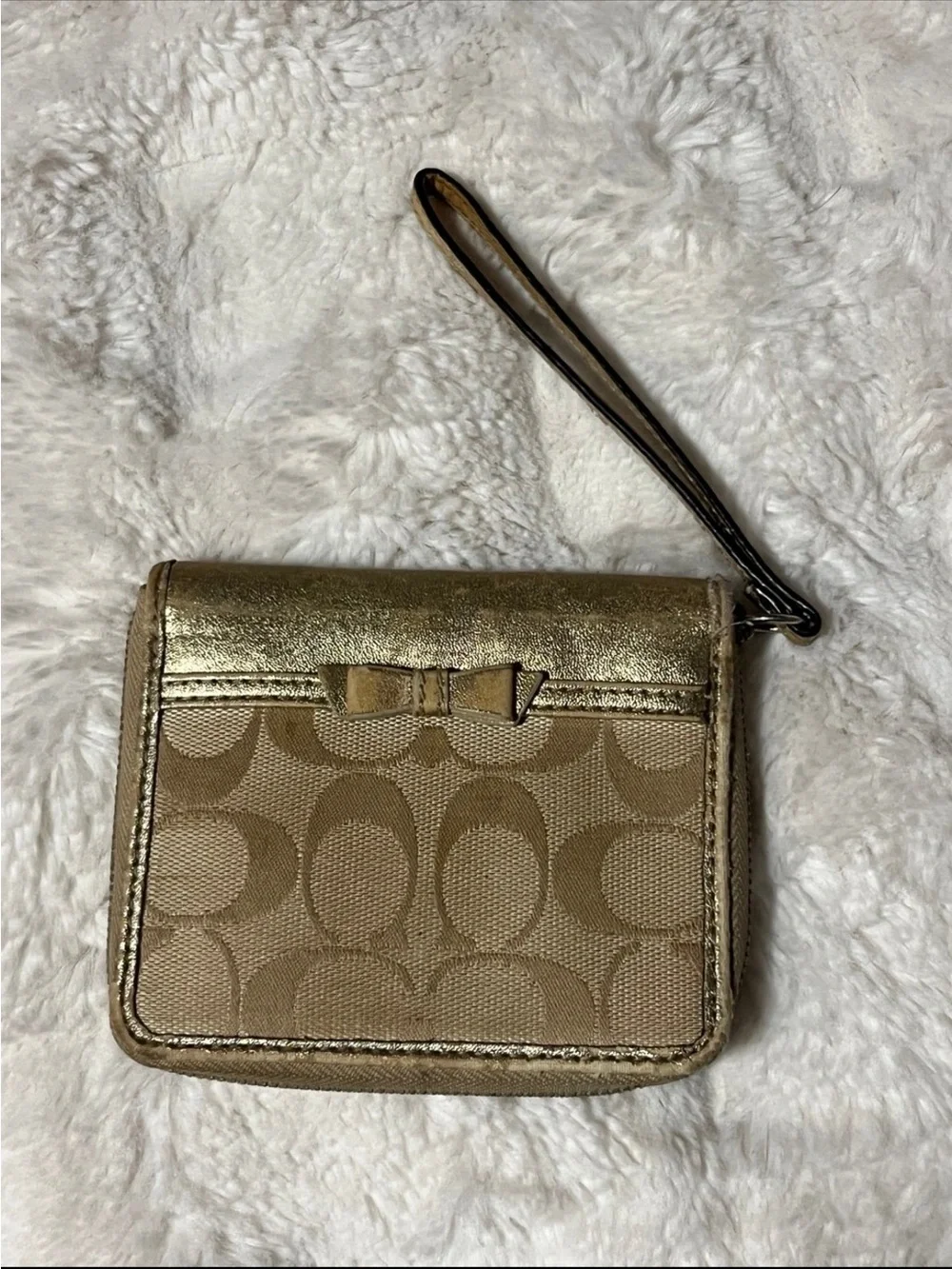 Coach Gold and Tan Signature Wristlet Clutch
